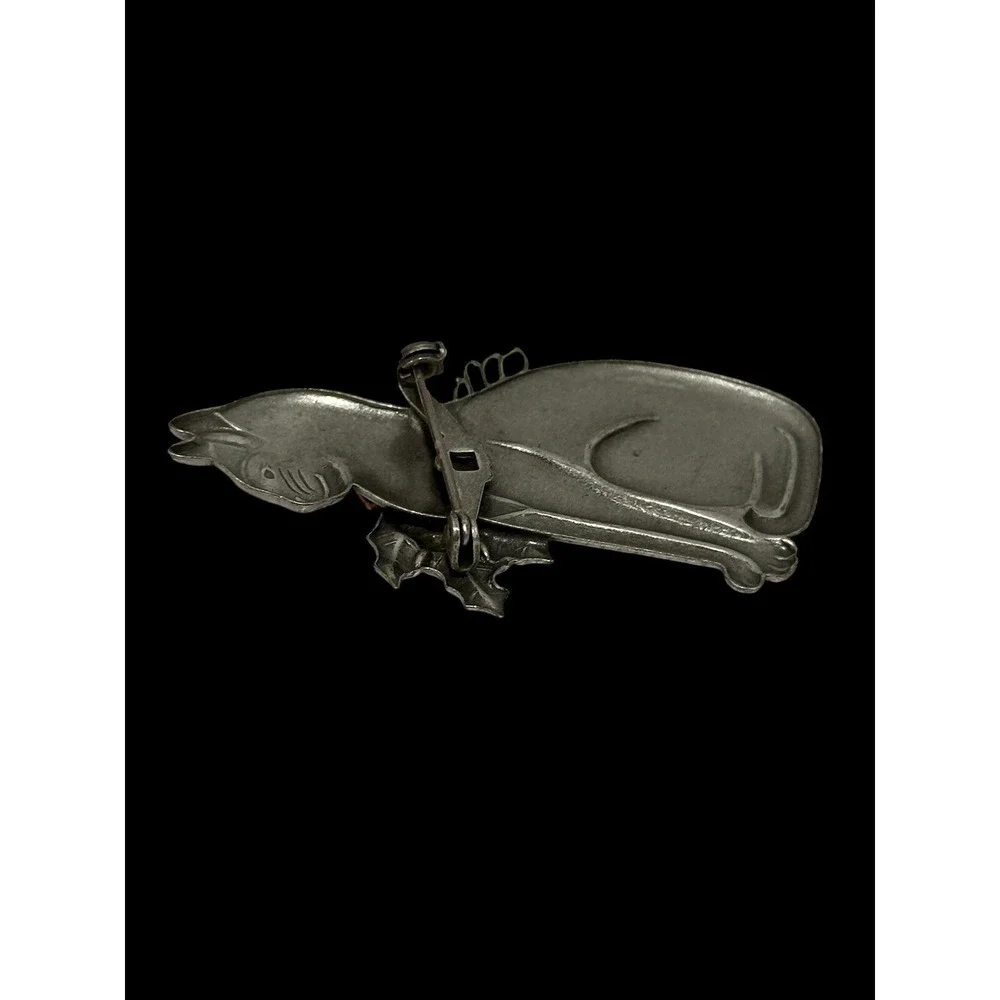 Vintage  Feline Brooch Pin Silver & Copper Tone  Christmas Holly